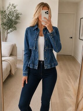 NWT Medium Wash Peplum Jean Jacket Cape Style XS